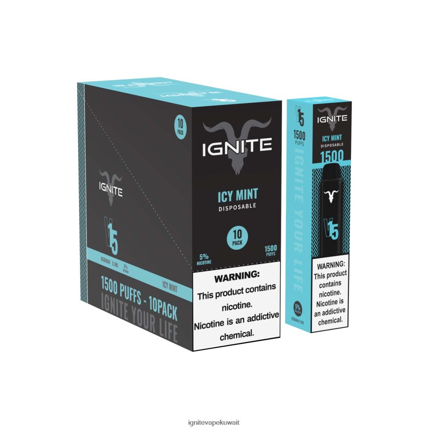 684H28102 IGNITE V15 قلم فيب 10 عبوات النعناع الجليدي - Ignite Vape Kuwait