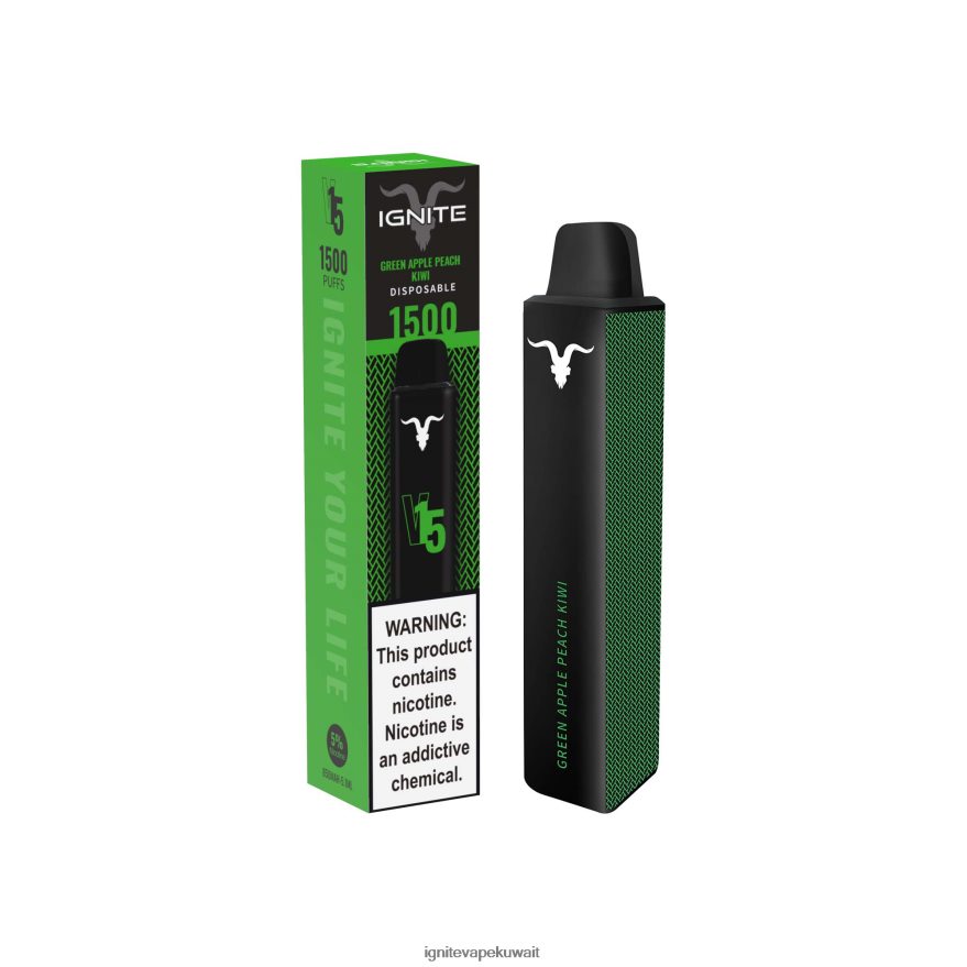 684H28112 IGNITE V15 قلم vape التفاح الأخضر والخوخ والكيوي - Ignite Vape Kuwait