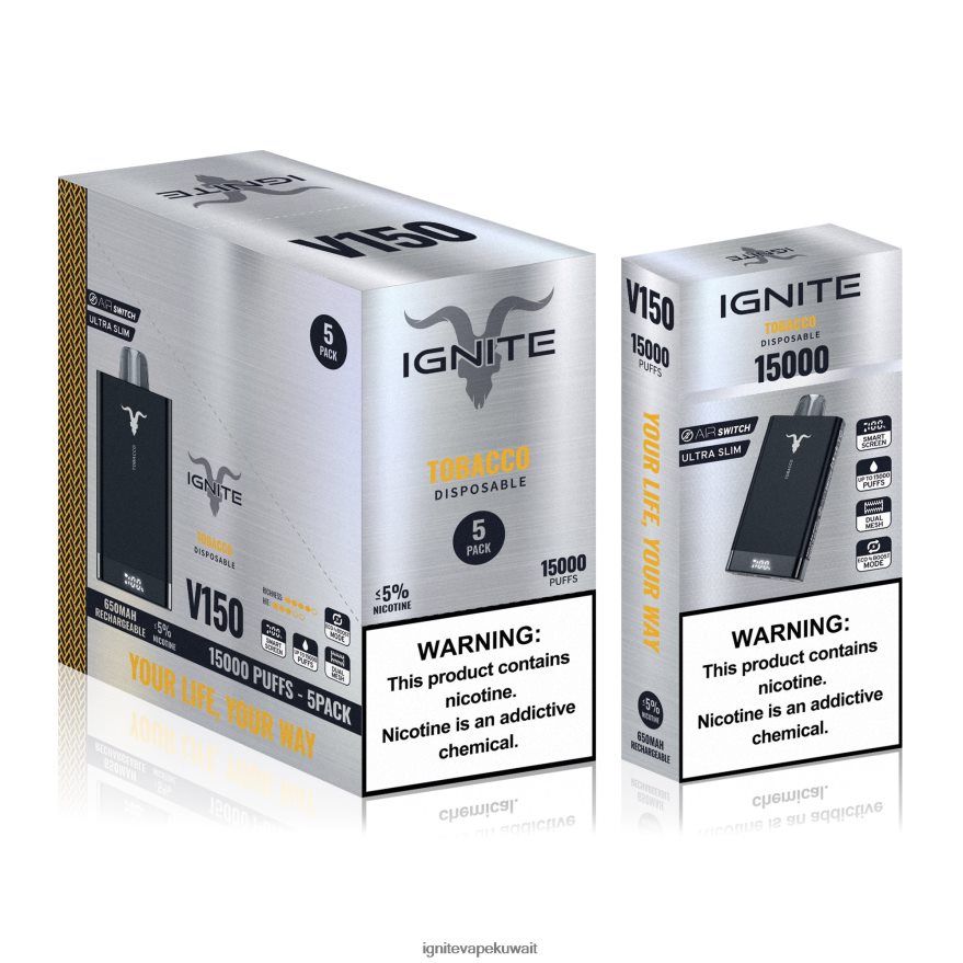 684H289 IGNITE V150 قلم vape 5 عبوات التبغ - Ignite Puff Price
