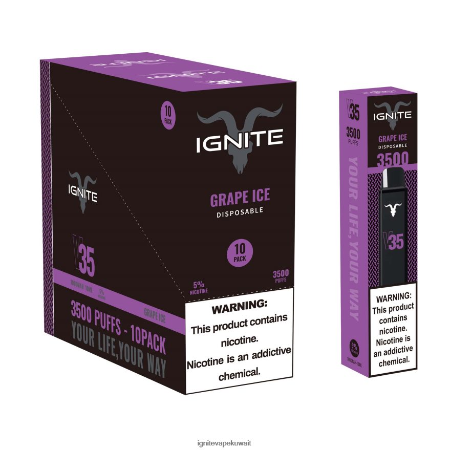 684H28122 IGNITE V35 قلم فيب 10 عبوات جليد العنب - Ignite Vape Kuwait