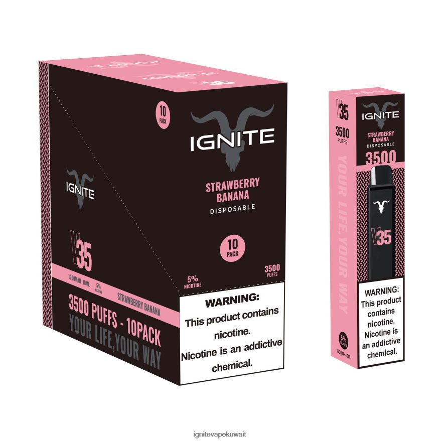 684H28128 IGNITE V35 قلم فيب 10 عبوات الموز بالفراولة - Ignite Order Online