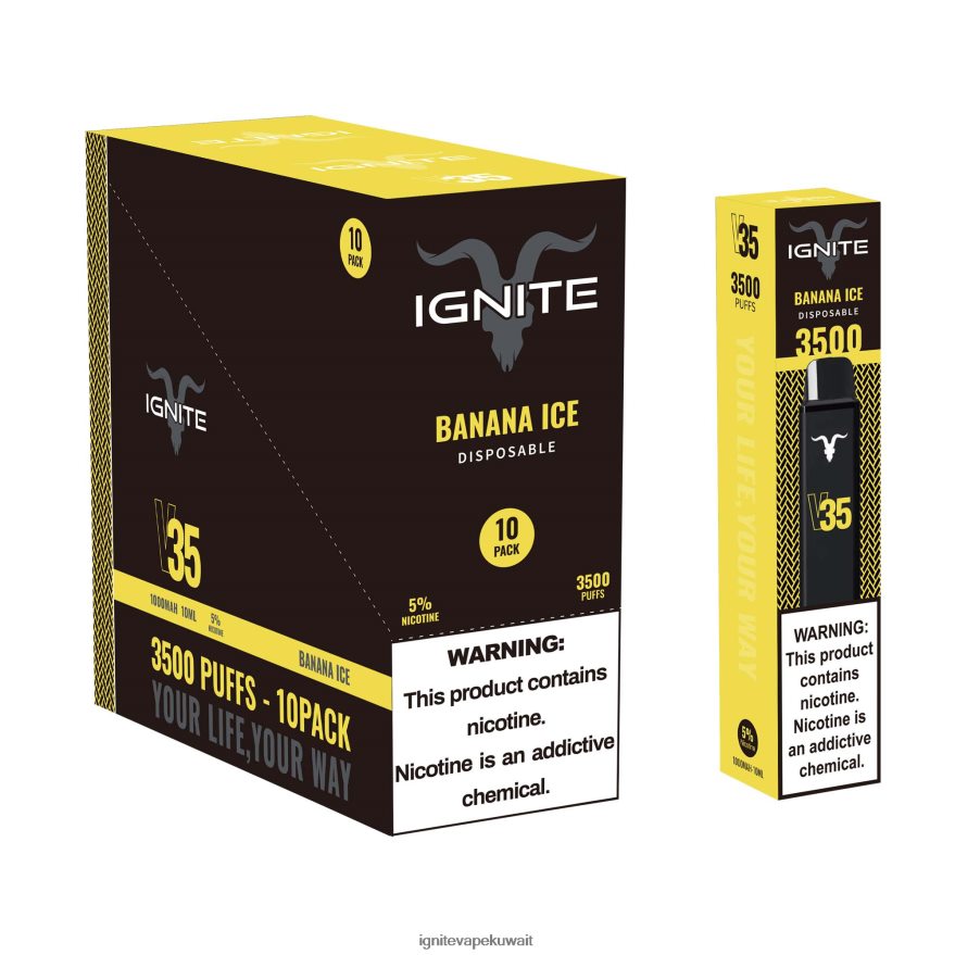 684H2816 IGNITE V35 قلم فيب 10 عبوات جليد الموز - Ignite Vapes for Sale