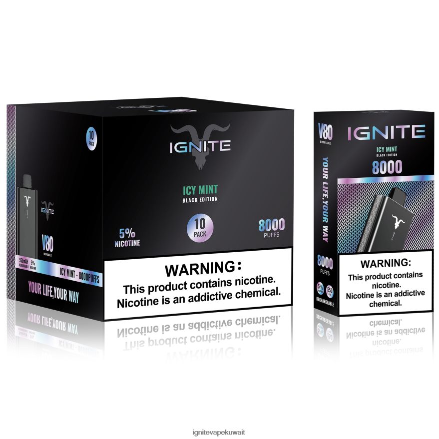 684H2860 IGNITE V80 قلم فيب 10 عبوات النعناع الجليدي - Ignite Disposable Vape